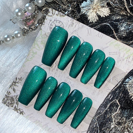 Irisbeautynails Press-on Nails-Long Green